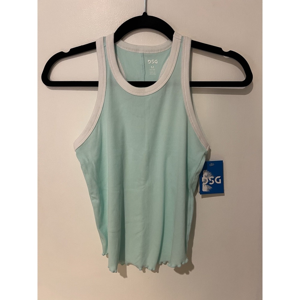 NWT DSG Girls Ribbed Ringer Racerback Tank Top Cotton Rib Size Medium Aqua